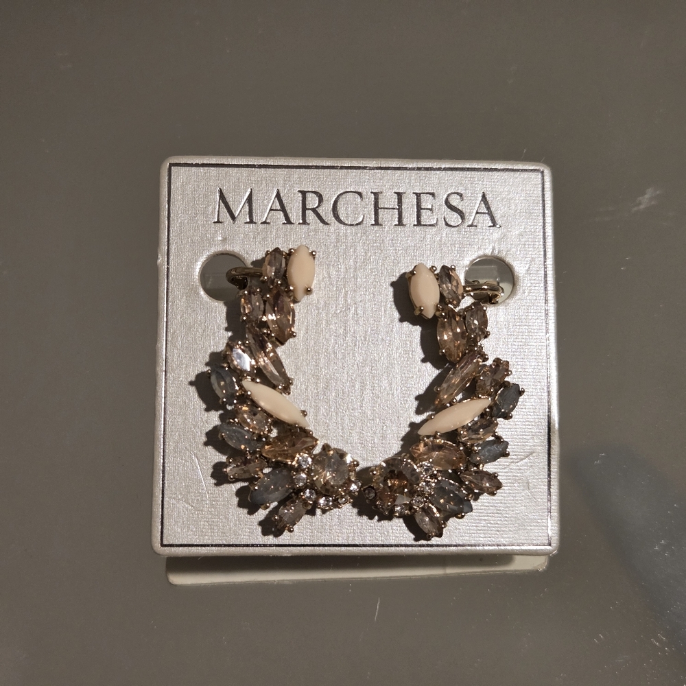 Marchesa Gold and Cream Statement Earrings | Ear Climber With Clip On